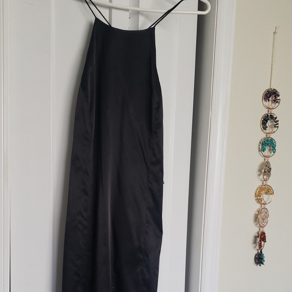Kenneth Cole Black Satin Maxi Slip Dress